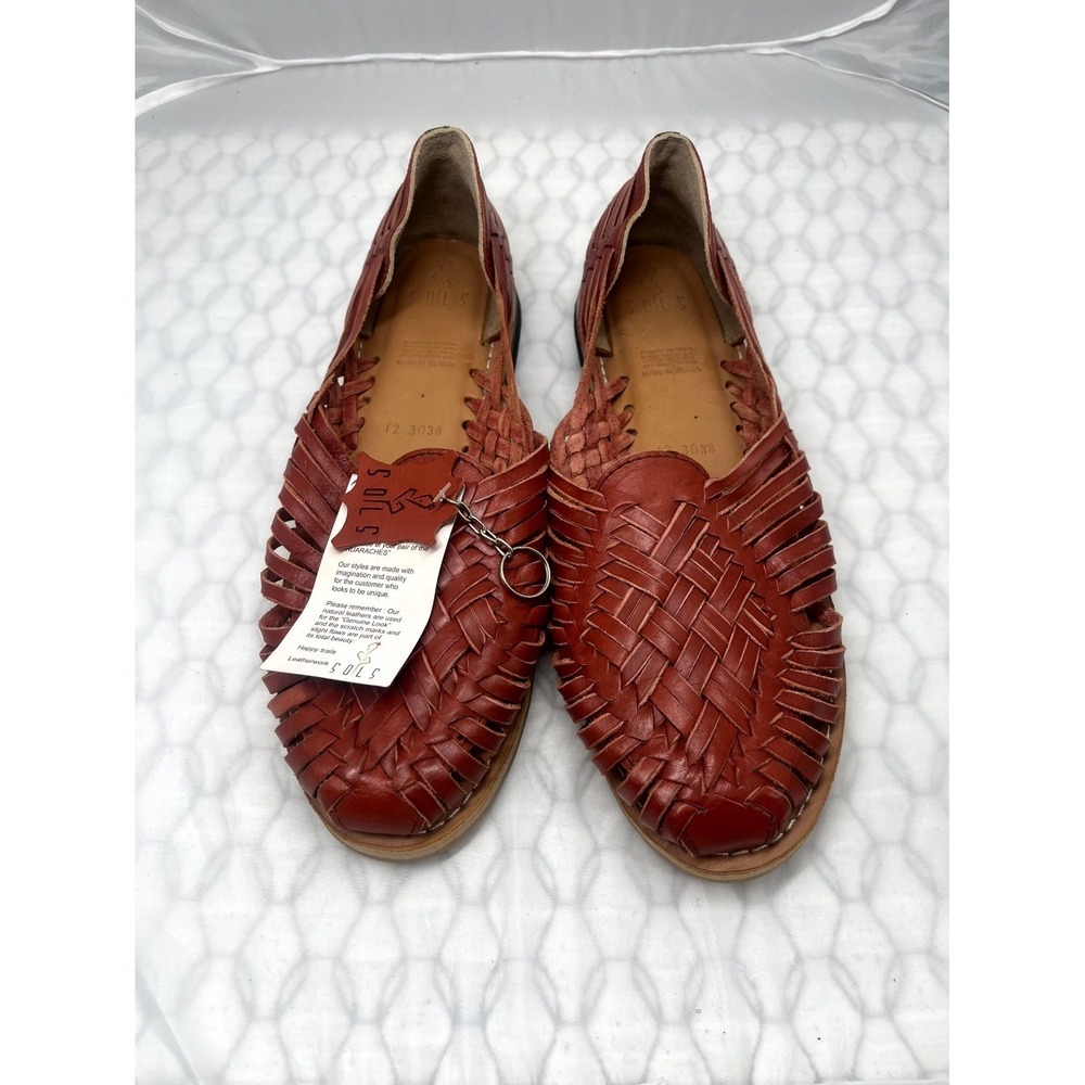 Sols Women's Loafers 12 Brown Woven Handmade Leather Boho Casual‎ Slip On Flat